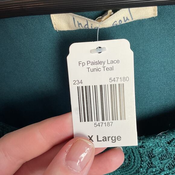 Indigo Soul Paisley Three Quarter Sleeve Asymmetrical Lace Tunic Teal XLarge NWT - Picture 5 of 10